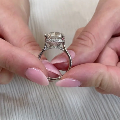 8.50 TCW Cushion Lab Grown Diamond Engagement Ring | Cathedral Setting with Hidden Halo | IGI Certified 