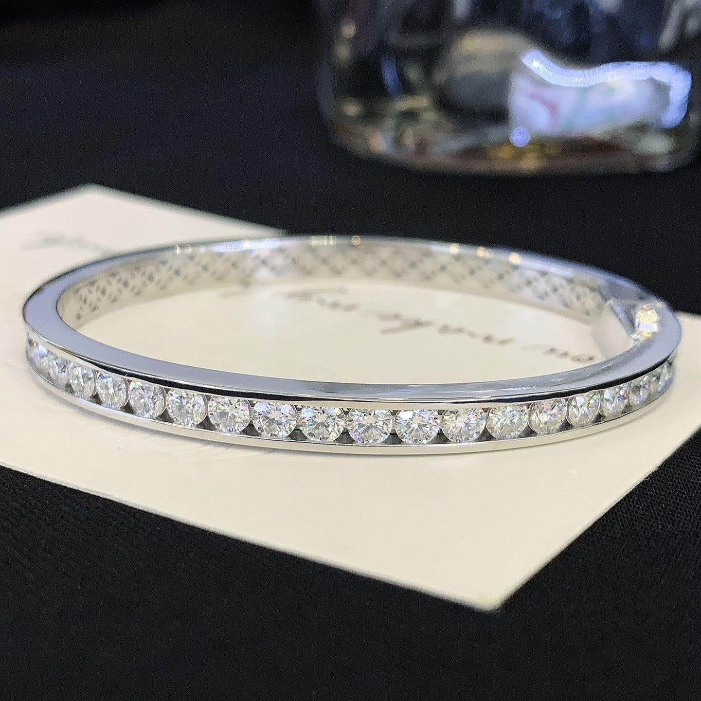 8.50tcw Round Lab Diamond Bangle Bracelet | White Gold | D-E-F VVS–VS | IGI Certified 