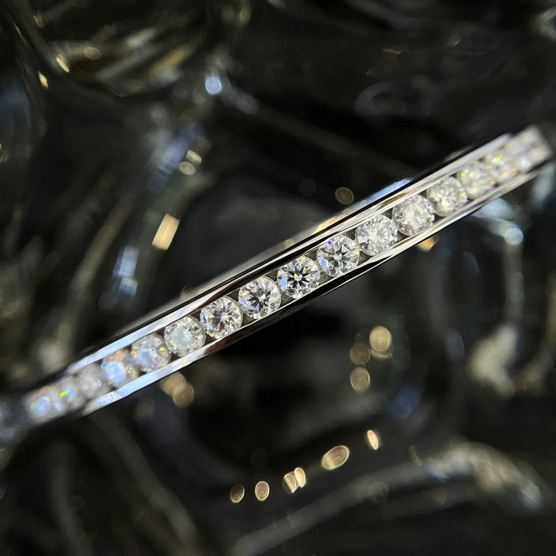 8.50tcw Round Lab Diamond Bangle Bracelet | White Gold | D-E-F VVS–VS | IGI Certified