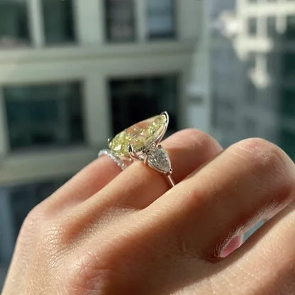 8.80 TCW Fancy Yellow Pear Lab Grown Diamond Engagement Ring | Three Stone Ring | IGI Certified 
