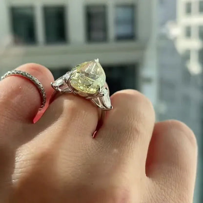 8.80 TCW Fancy Yellow Pear Lab Grown Diamond Engagement Ring | Three Stone Ring | IGI Certified 