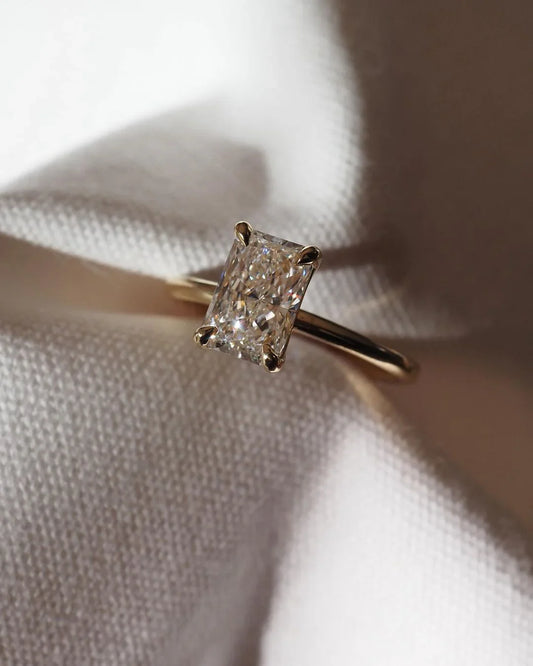 8ct radiant cut lab grown diamond solitaire ring with clean modern sparkle, ideal for bridal wear, engagement moments, and romantic gift for her