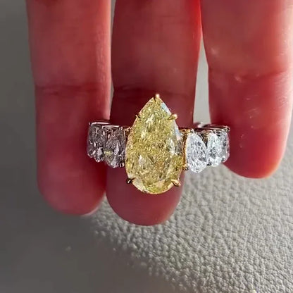 9.00 TCW Fancy Yellow Pear Lab Grown Diamond Engagement Ring | Pavé Ring | IGI Certified 