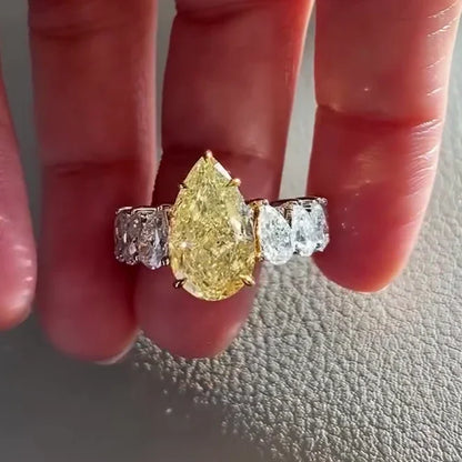 Elegant 7.00 CT Pear Shape Fancy Yellow Lab Diamond Engagement Ring Pavé Setting IGI Certified Bridal Wedding Ring Luxury Fine Jewelry Design