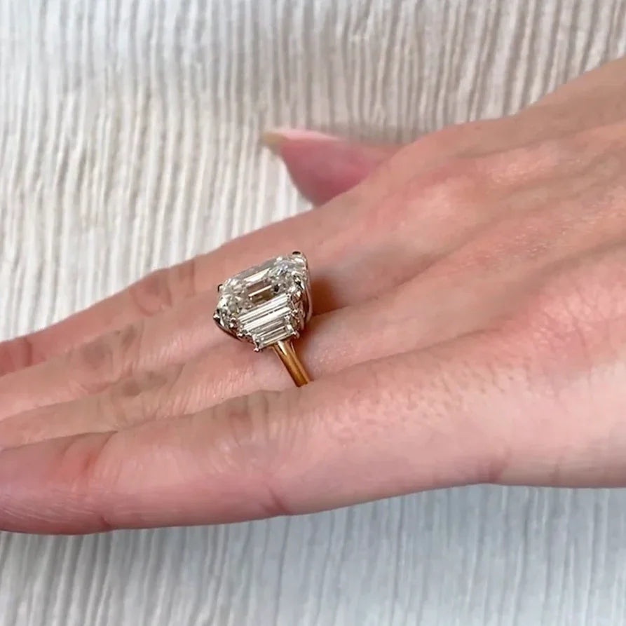 Luxury Asscher 9.50 TCW Lab Grown Diamond Ring Five Stone Engagement Style IGI Certified Bridal Wedding Ring Statement Jewelry Elegant Design