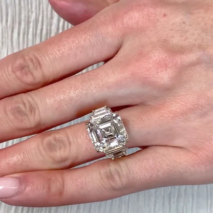 IGI Certified 9.50 TCW Asscher Cut Lab Diamond Engagement Ring Five Stone Bridal Wedding Ring Luxury Statement Fine Jewelry Gift for Women