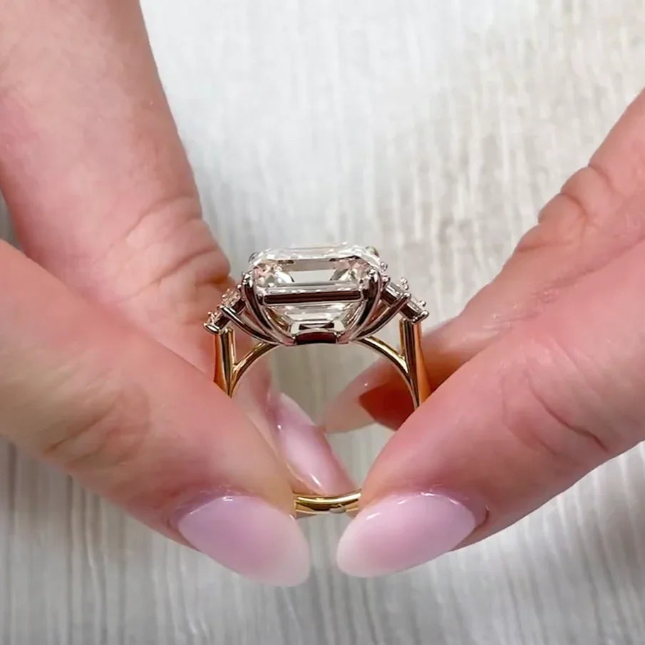 9.50 TCW Asscher Lab Grown Diamond Engagement Ring | Five Stone Ring | IGI Certified 