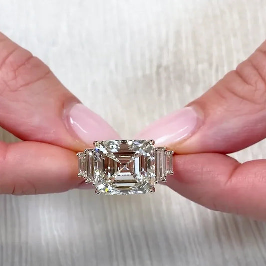 9.50 TCW Asscher Lab Grown Diamond Engagement Ring Five Stone Design IGI Certified Bridal Wedding Luxury Statement Fine Jewelry Ring for Her