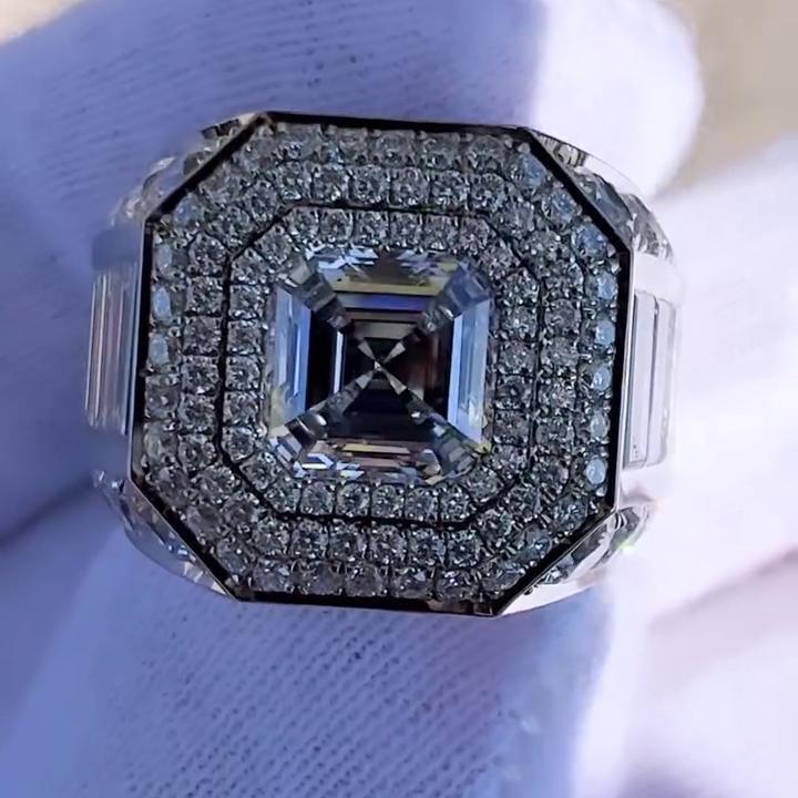 IGI Certified 9.50 TCW Asscher Lab Diamond Men’s Ring custom engagement design luxury wedding ring bold masculine fine jewelry statement gift