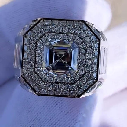 IGI Certified 9.50 TCW Asscher Lab Diamond Men’s Ring custom engagement design luxury wedding ring bold masculine fine jewelry statement gift