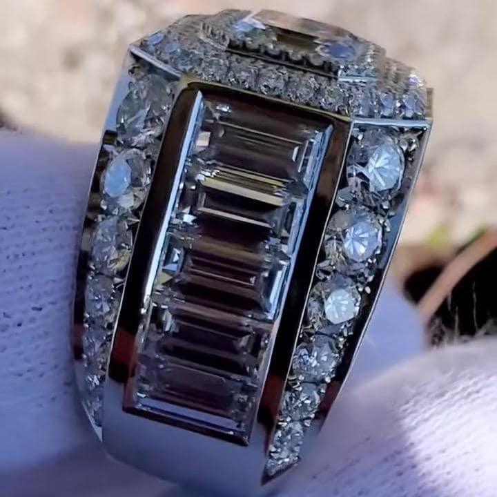 Custom men’s engagement ring featuring 9.50 TCW Asscher lab grown diamond luxury IGI certified wedding ring elegant modern statement jewelry