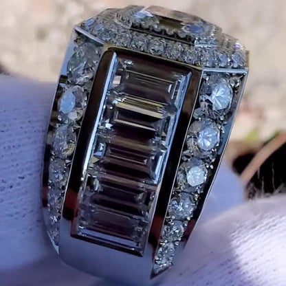 Custom men’s engagement ring featuring 9.50 TCW Asscher lab grown diamond luxury IGI certified wedding ring elegant modern statement jewelry