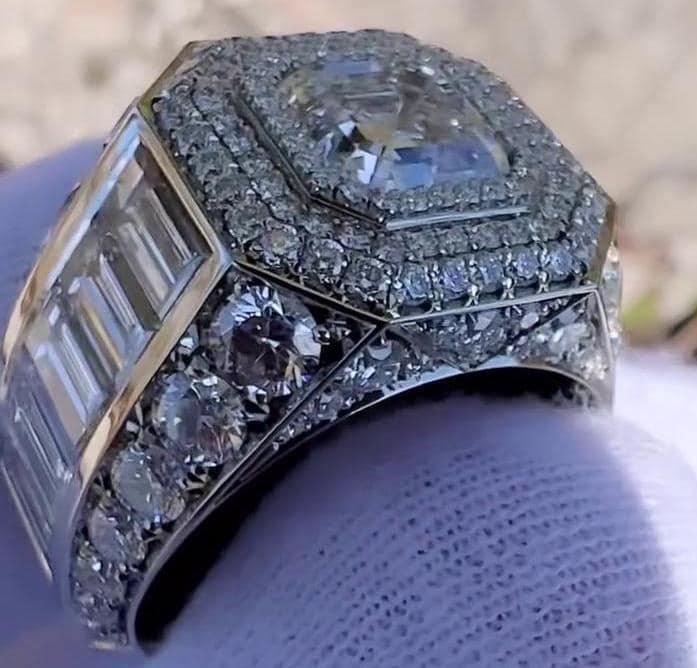 9.50 TCW Asscher Lab Grown Diamond Men’s Engagement Ring | Custom Luxury Ring | IGI Certified 