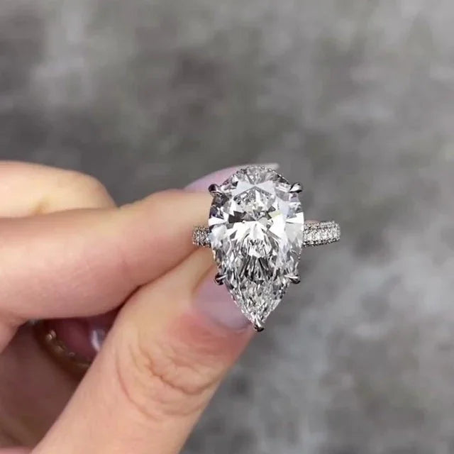 9.00 CT Pear Lab Grown Diamond Engagement Ring | Hidden Halo Ring | IGI Certified