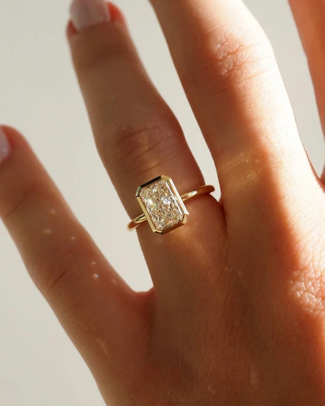 9ct Radiant Full Bezel Lab Diamond Engagement Ring for Women Bridal Wedding Jewelry Affordable Luxury Elegant Minimalist Statement Ring Design