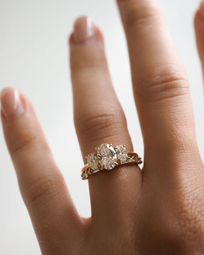 1.5ct Oval cut Trio Lab Grown Diamond Ring Classic Engagement Ring, Anniversary Gift and Promise Ring for Her