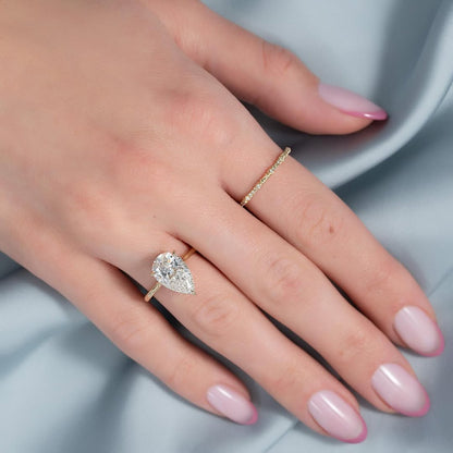 3.0ct Pear Cut Lab grown Diamond Solitaire Ring With Hidden Halo