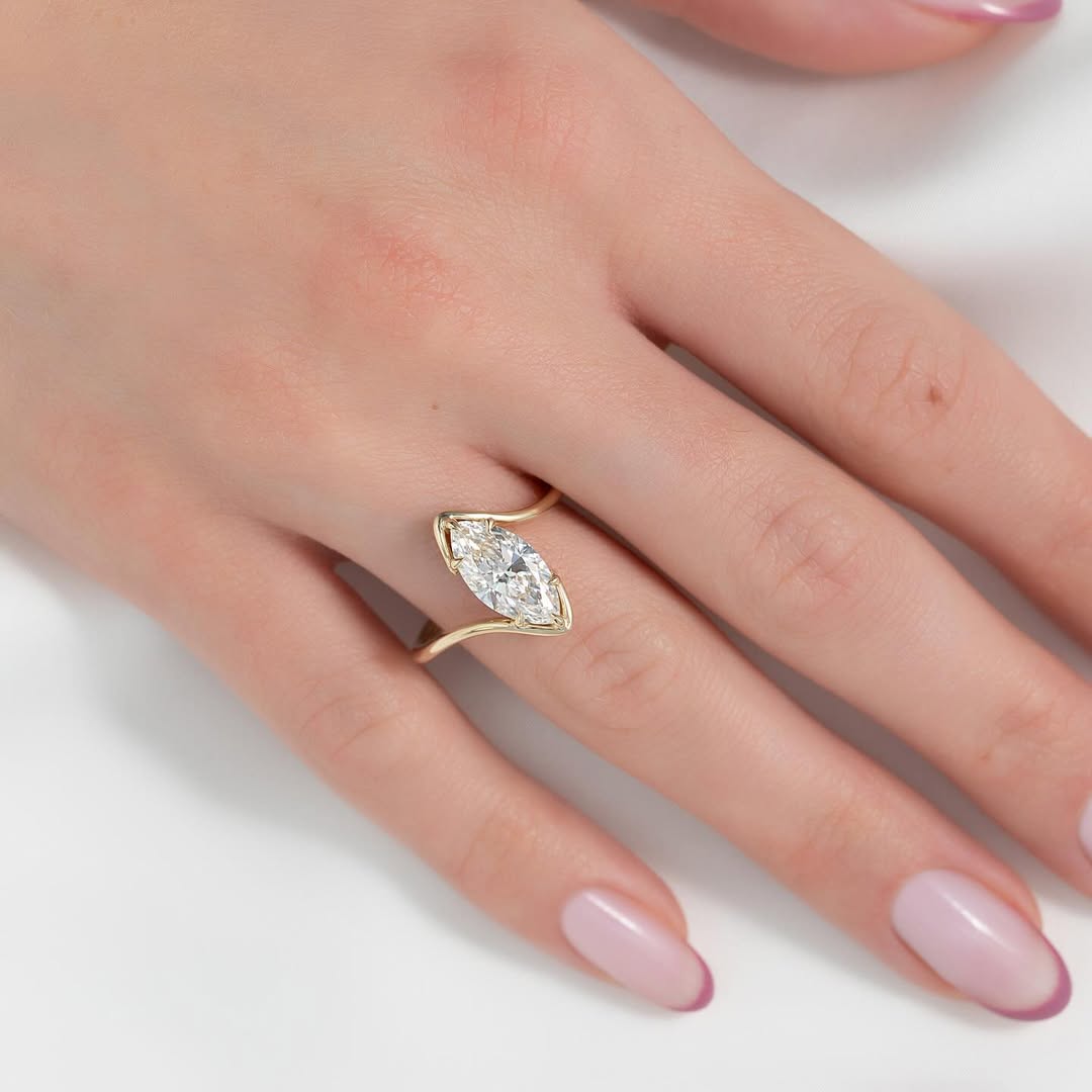 2.0ct Marquise Cut Lab grown Diamond Solitaire Ring With Bypass Shank Band