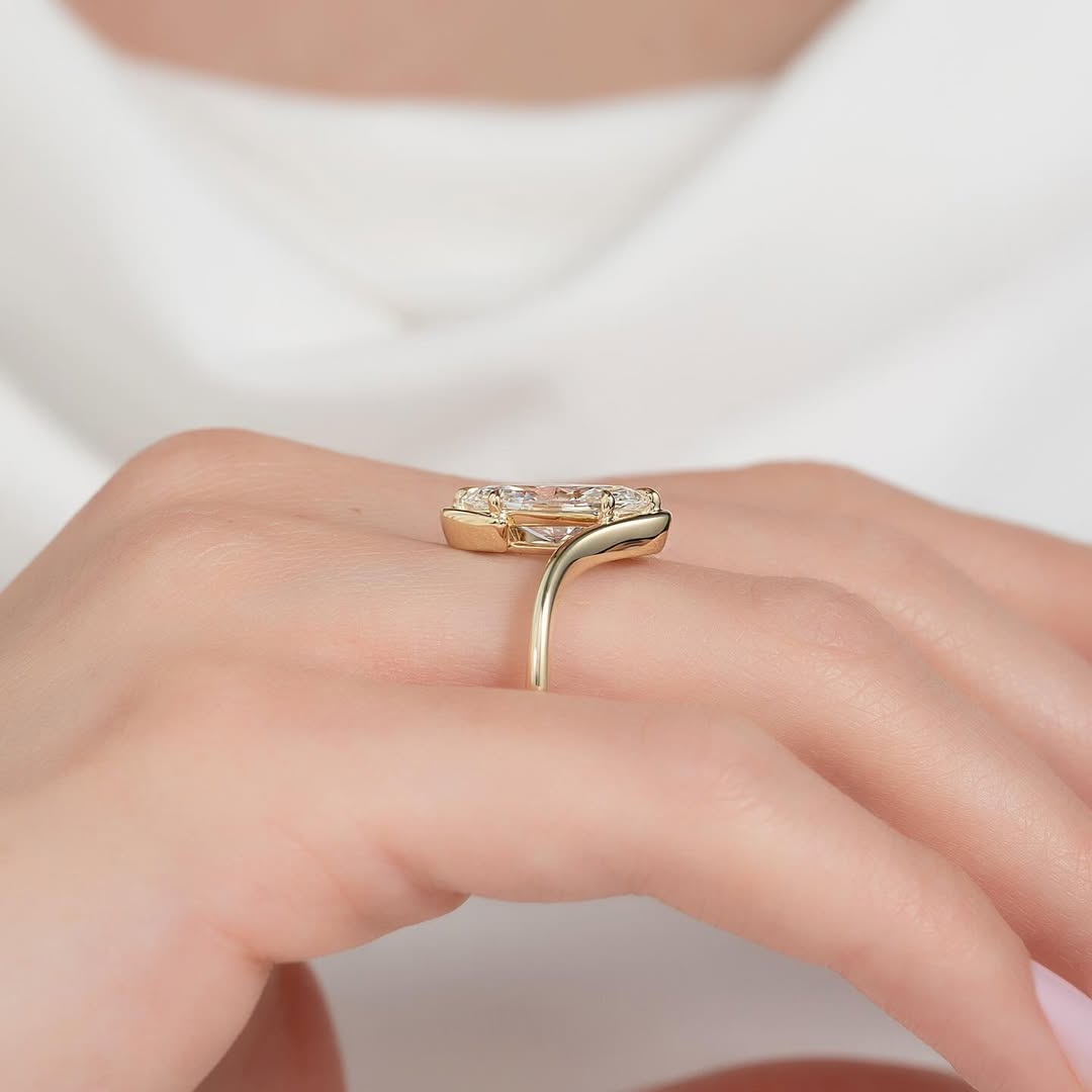 2.0ct Marquise Cut Lab grown Diamond Solitaire Ring With Bypass Shank Band