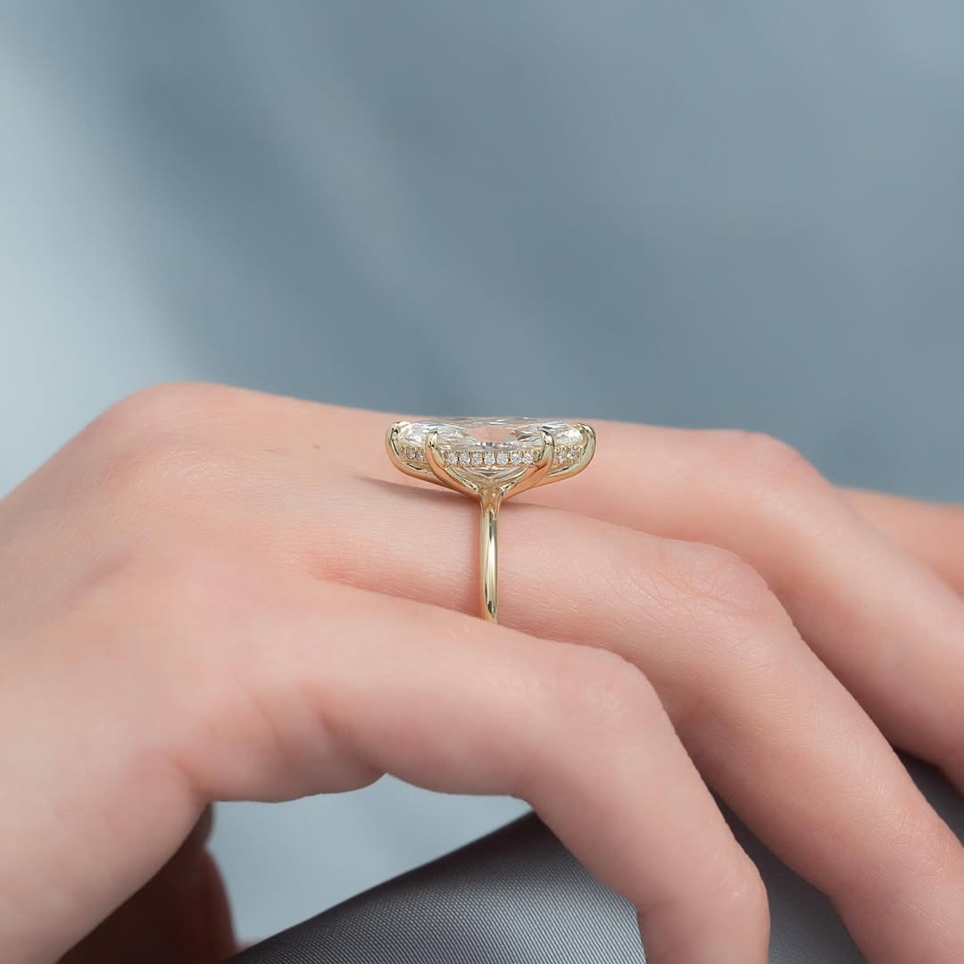 3.0ct Marquise Cut Lab grown Diamond Solitaire Ring With Hidden Halo