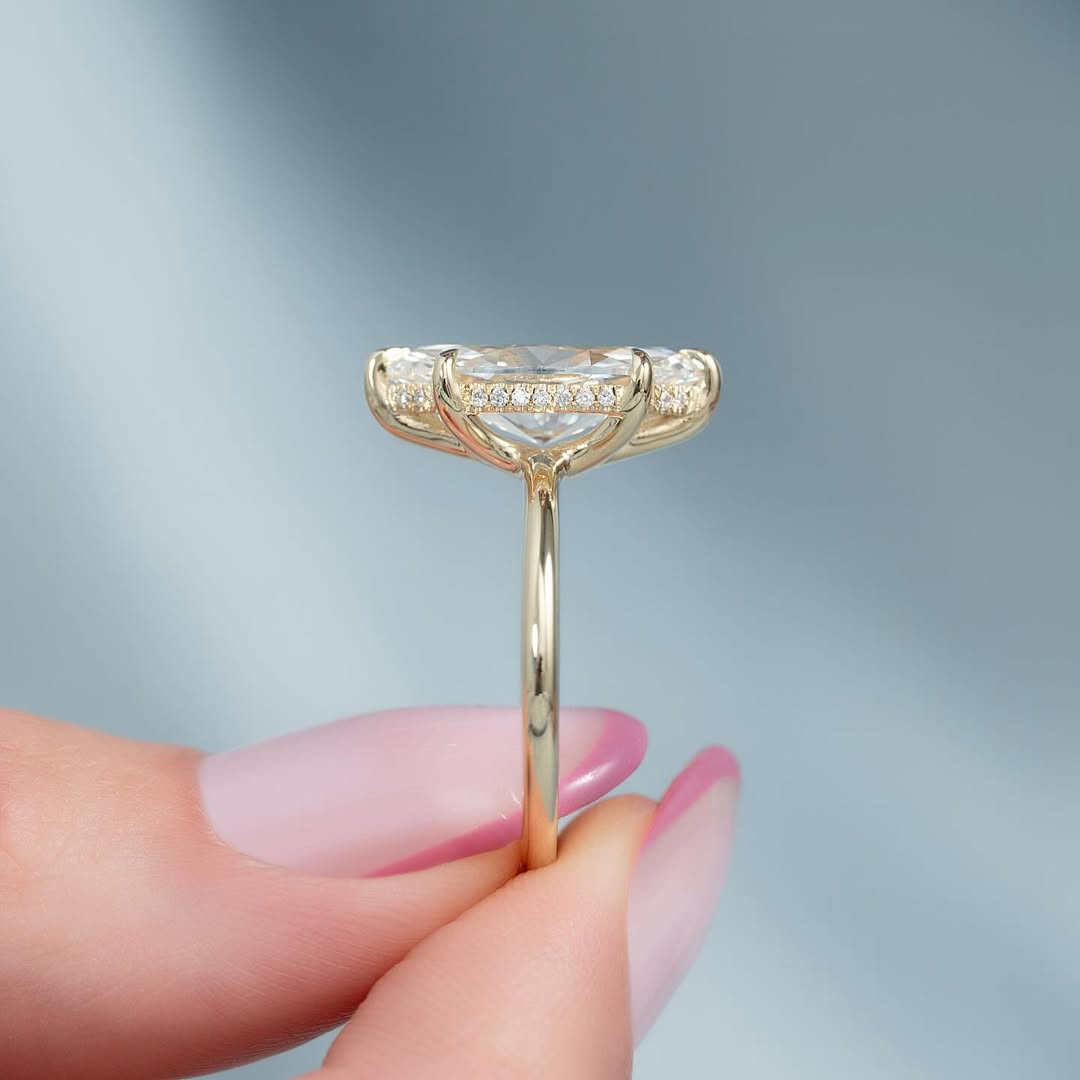 3.0ct Marquise Cut Lab grown Diamond Solitaire Ring With Hidden Halo