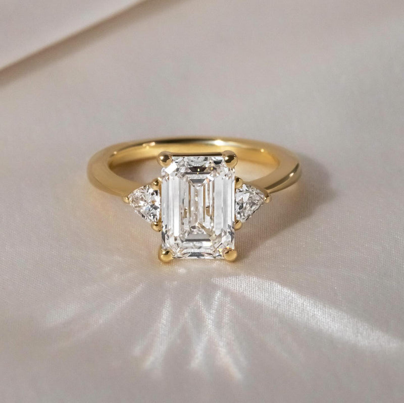 4.50ct Emerald Cut with Trillian Cut Side Stone Lab Grown Diamond Ring With Manilla Setting Classic Minimalist Engagement Ring, Wedding Ring, Marriage Gift for Her/Women