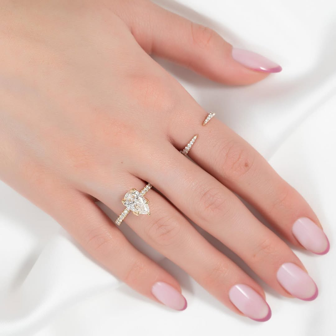 2.0ct Pear Cut Lab grown Diamond Solitaire Ring With Pave Band