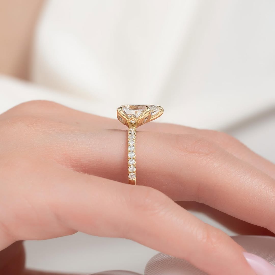 2.0ct Pear Cut Lab grown Diamond Solitaire Ring With Pave Band