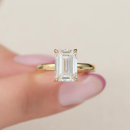 3.0ct Emerald Cut Lab grown Diamond Solitaire Ring With Hidden Halo