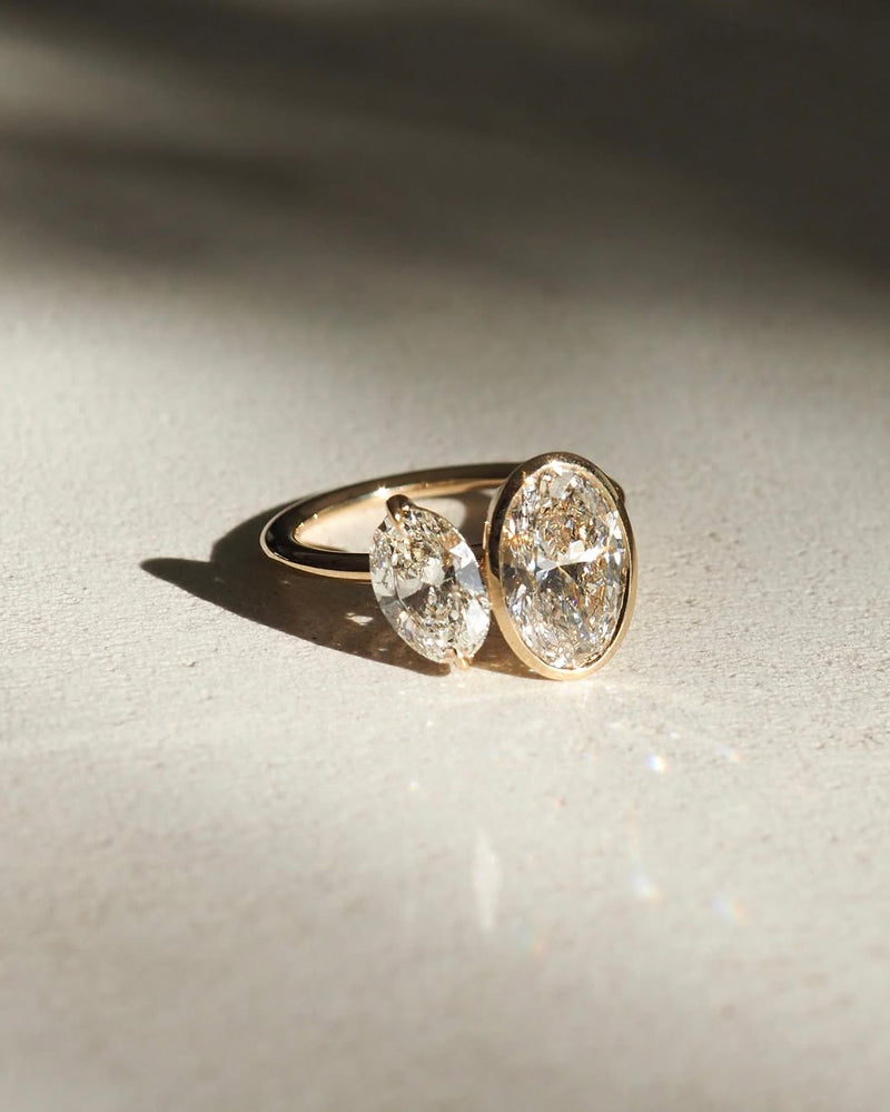 1.5ct Duet Oval Full Bezel and with Pear Diamond Ring Toi et Moi Engagement Ring and wedding Ring