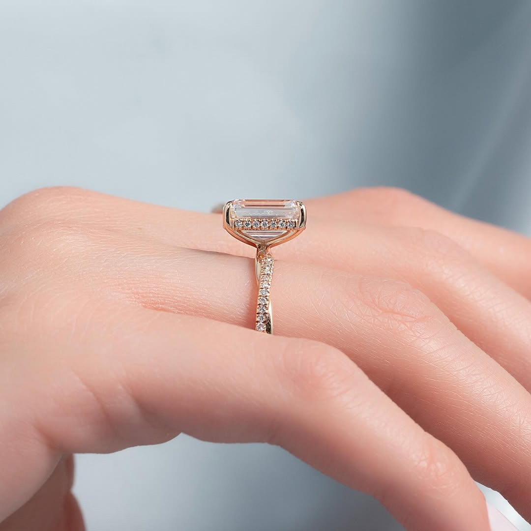 3.50ct Emerald Cut Lab grown Diamond Solitaire Ring With Pave Band