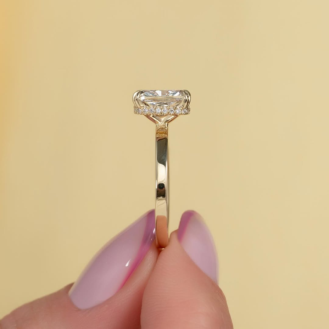 2.0ct Cushion Cut Lab grown Diamond Solitaire Ring With Hidden Halo