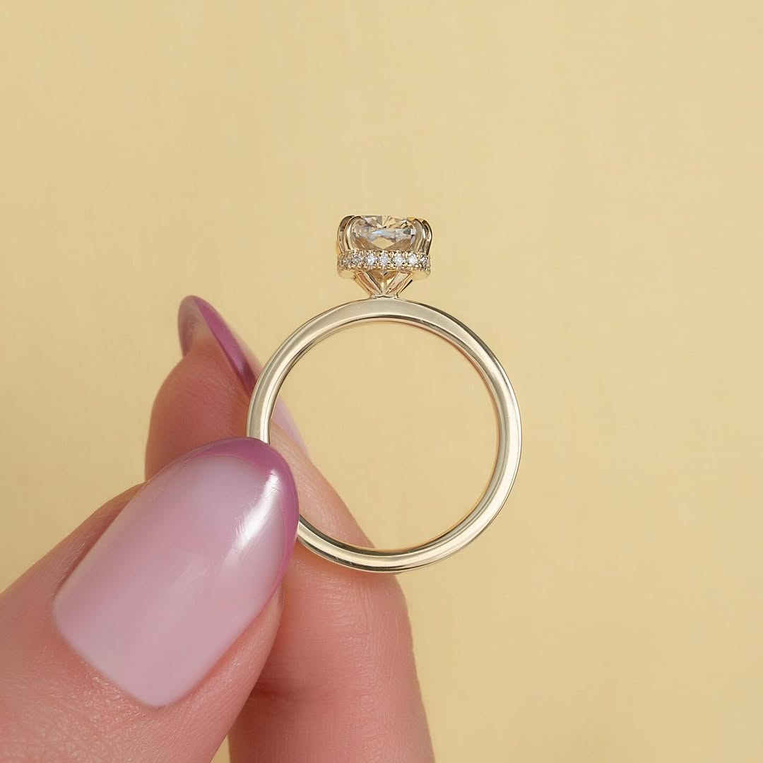 2.0ct Cushion Cut Lab grown Diamond Solitaire Ring With Hidden Halo