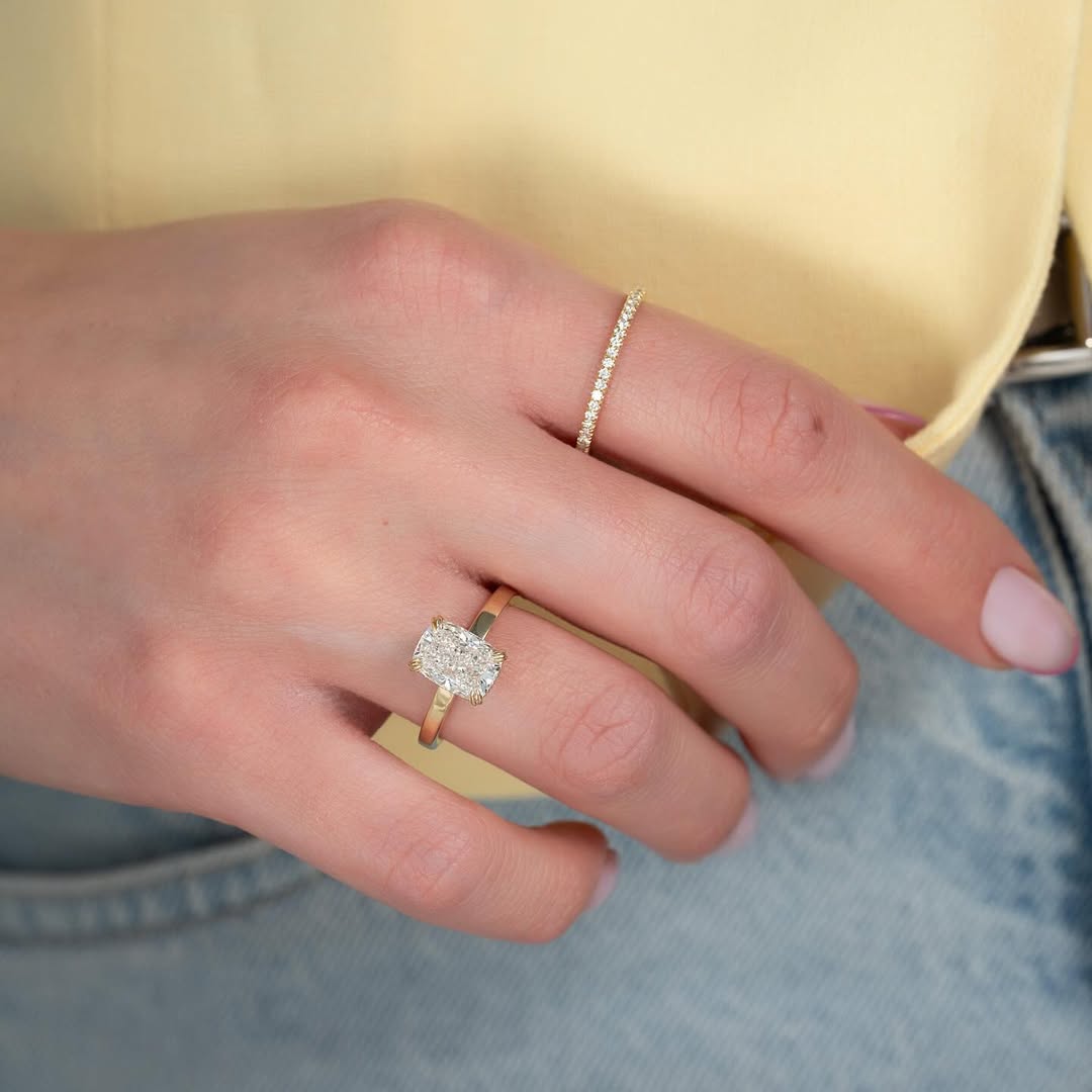 2.0ct Cushion Cut Lab grown Diamond Solitaire Ring With Hidden Halo