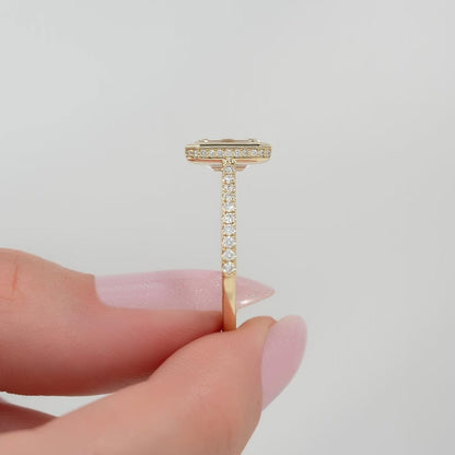 2.0ct Emerald Cut Lab Grown Diamond Engagement Ring Full Bezel Pave Band Hidden Halo IGI Certified