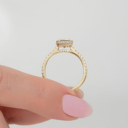 2.0ct Emerald Cut Lab Grown Diamond Engagement Ring Full Bezel Pave Band Hidden Halo IGI Certified