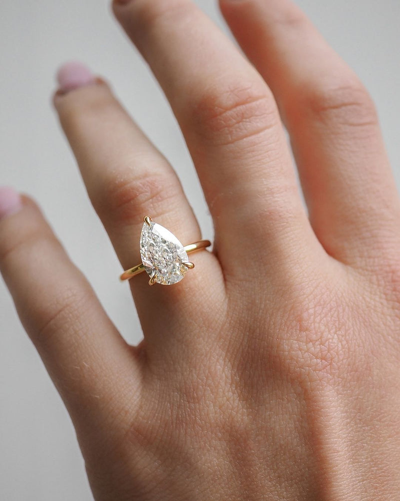 4.5ct Pear Solitaire Three Claw Lab Grown Diamond Ring Classic Minimalist Engagement Ring and wedding gift or promise Gift her/women