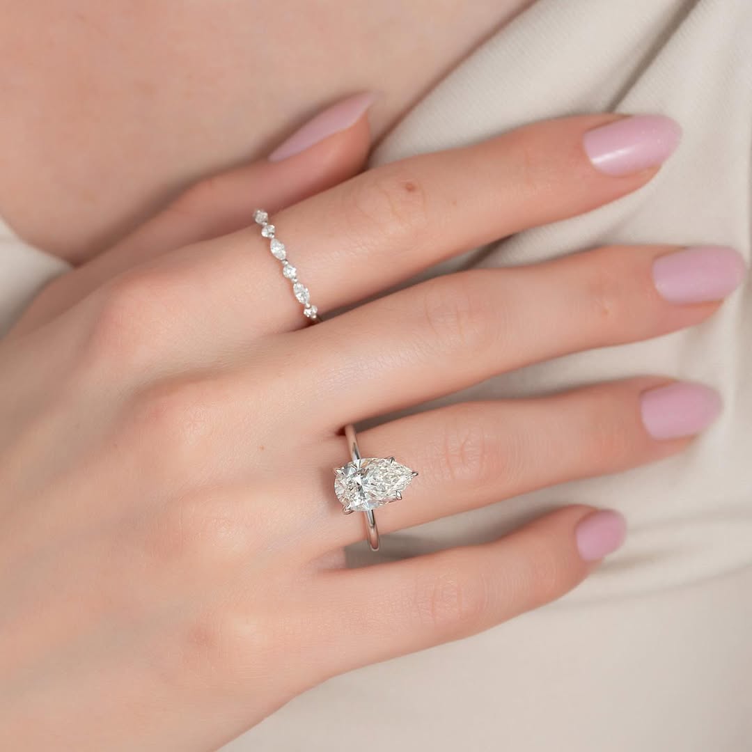 2.50ct Pear Cut Lab Grown Diamond Solitaire Ring With Hidden Halo