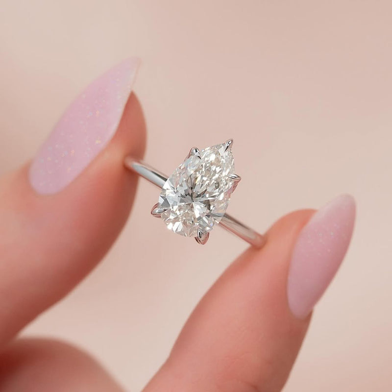 2.50ct Pear Cut Lab Grown Diamond Engagement Ring Hidden Halo IGI Certified