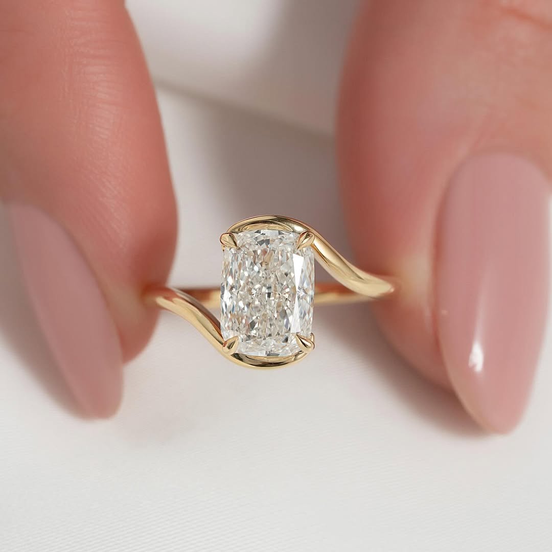 2.0ct Cushion Cut Lab Grown Diamond Solitaire Ring With Bypass Shank