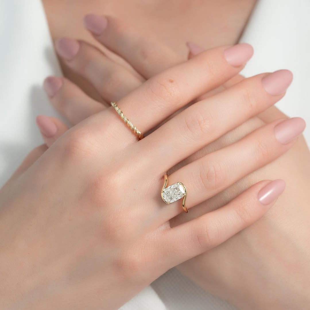 2.0ct Cushion Cut Lab Grown Diamond Solitaire Ring With Bypass Shank