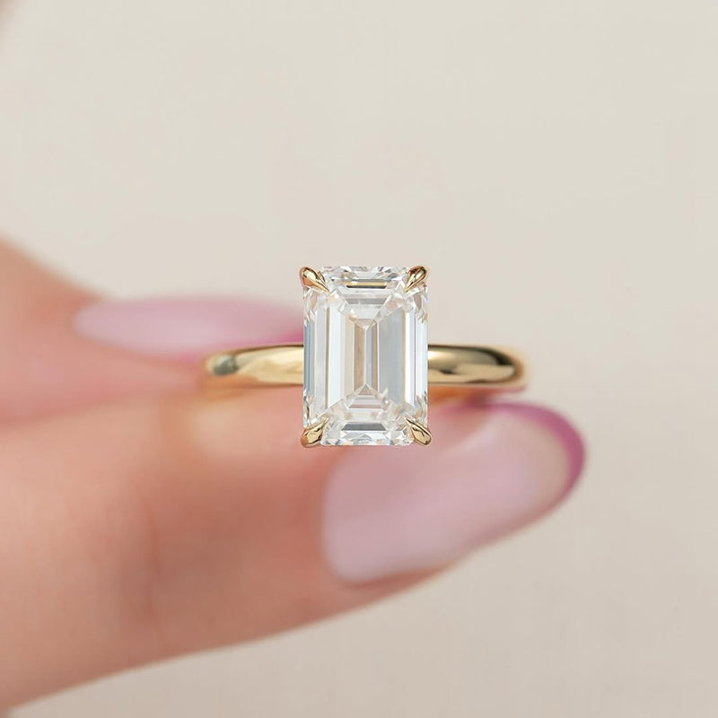 3.0ct Emerald Cut Lab Grown Diamond Solitaire Ring With Hidden Halo
