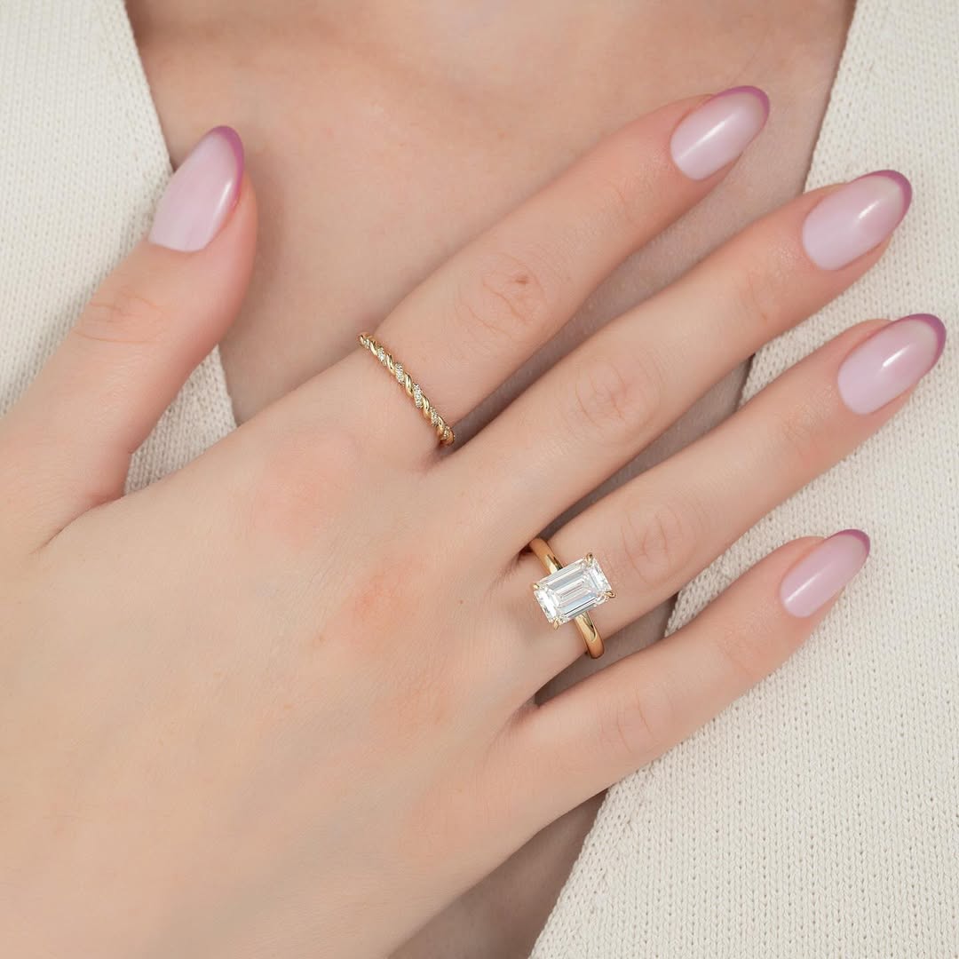 3.0ct Emerald Cut Lab Grown Diamond Solitaire Ring With Hidden Halo