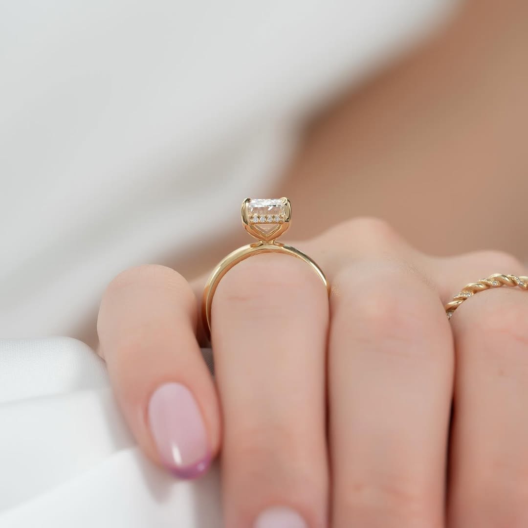 3.0ct Emerald Cut Lab Grown Diamond Solitaire Ring With Hidden Halo