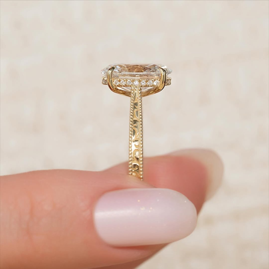 2.5c Oval Cut Lab Grown Diamond Solitaire Ring With Hidden Halo