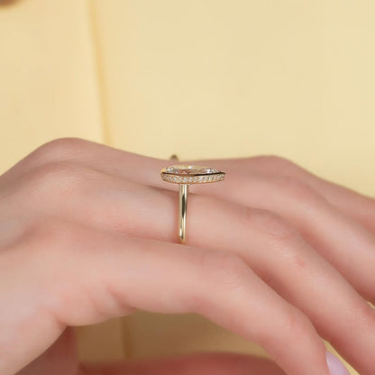 2.0ct Pear Cut Lab grown Diamond Solitaire Ring With Full Bezel & Hidden Halo