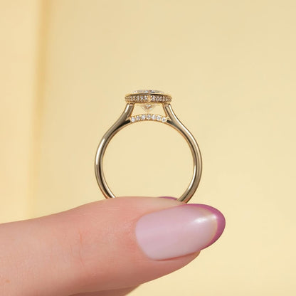 2.0ct Pear Cut Lab grown Diamond Solitaire Ring With Full Bezel & Hidden Halo