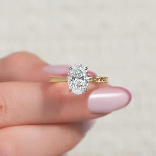 2.0ct Oval Cut Lab grown Diamond Solitaire Ring With Hidden Halo