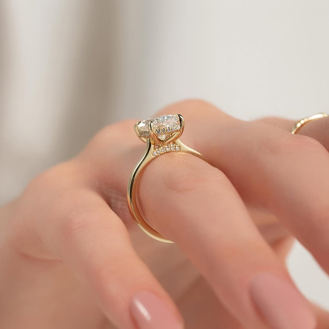 3.0ct Cushion Cut Lab grown Diamond Solitaire Ring With Hidden Halo