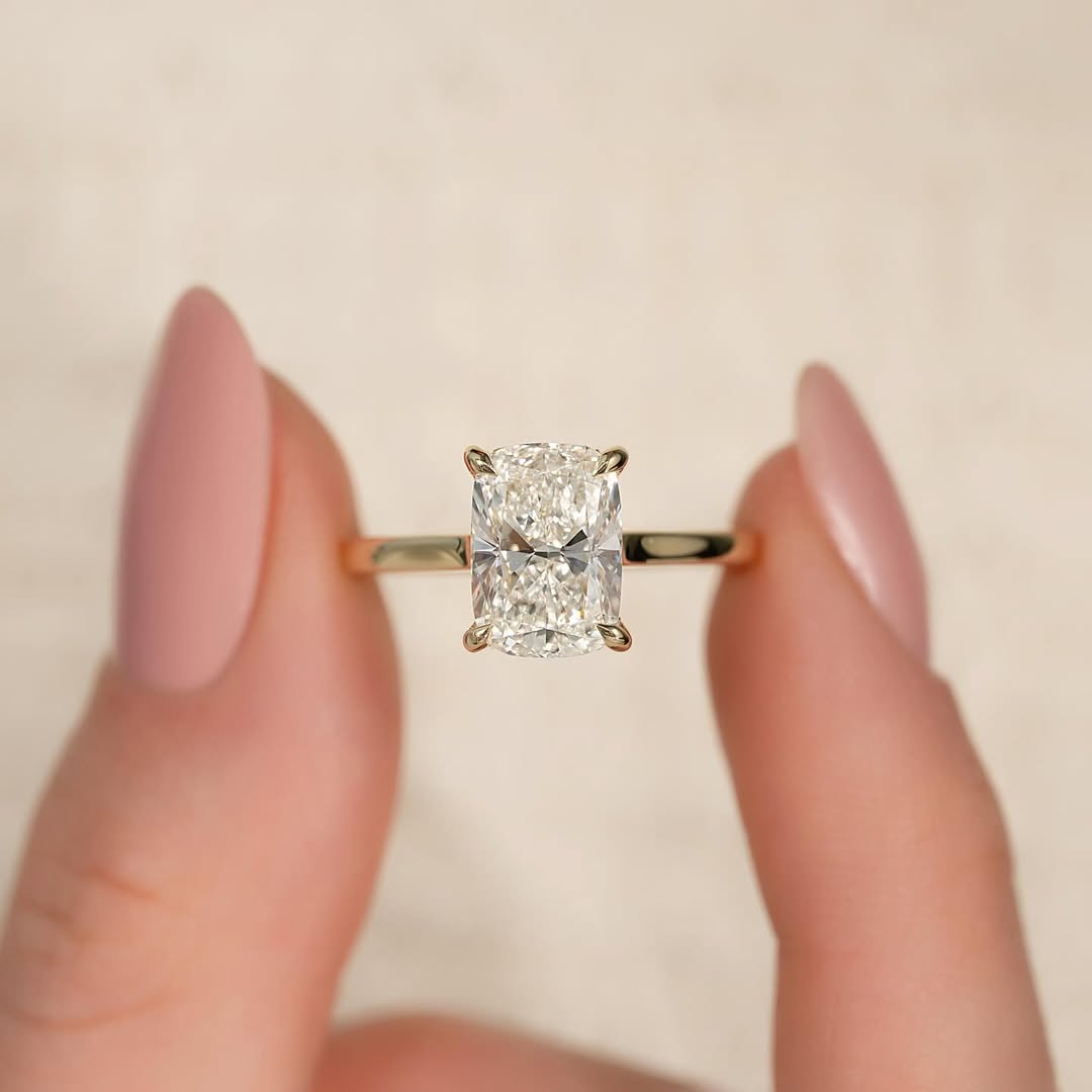 3.0ct Cushion Cut Lab grown Diamond Solitaire Ring With Hidden Halo